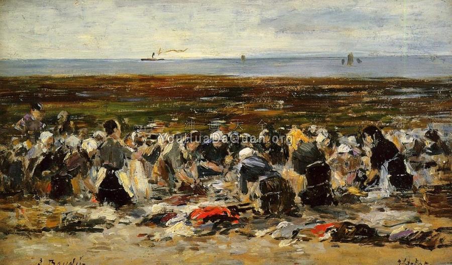 Etretat, Laundresses on the Beach, Low Tide - 尤金·布丹